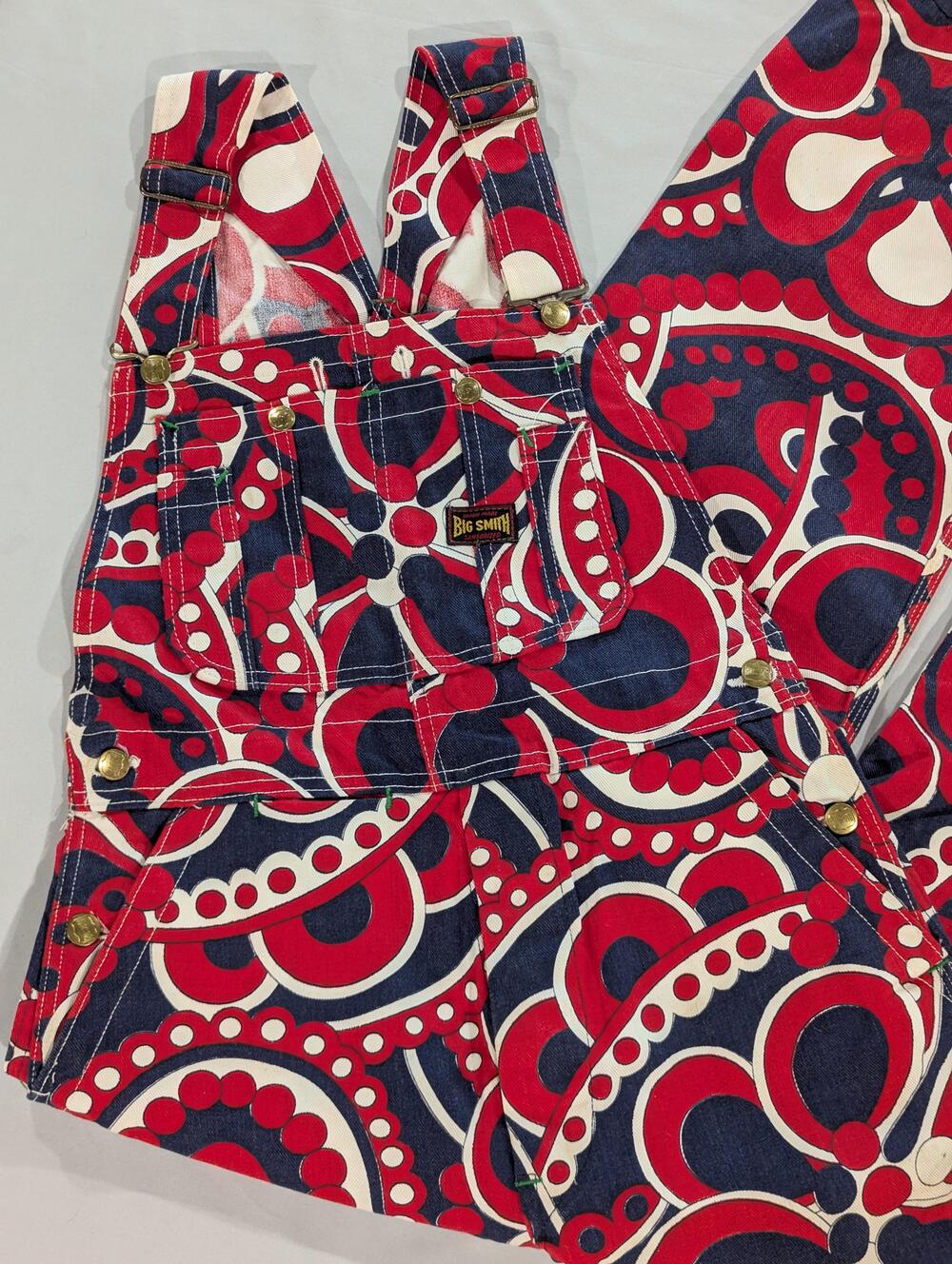 Vintage Big Smith Overalls Womens 32x29 Multicolor Denim Hippie Retro Geometric
